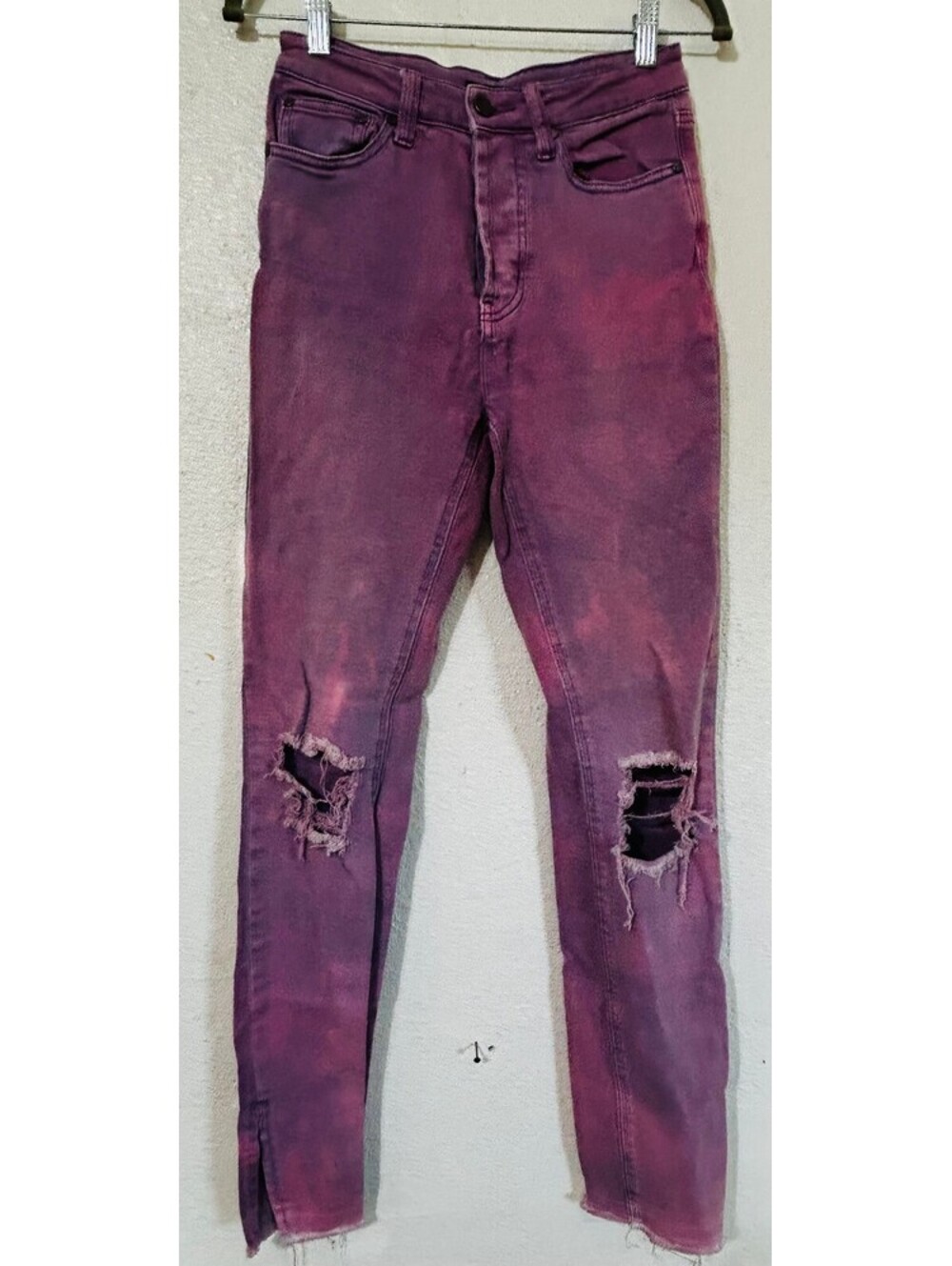 AFRM Oden Purple Tie Dye Distressed Jeans Women 27 High Rise Ripped